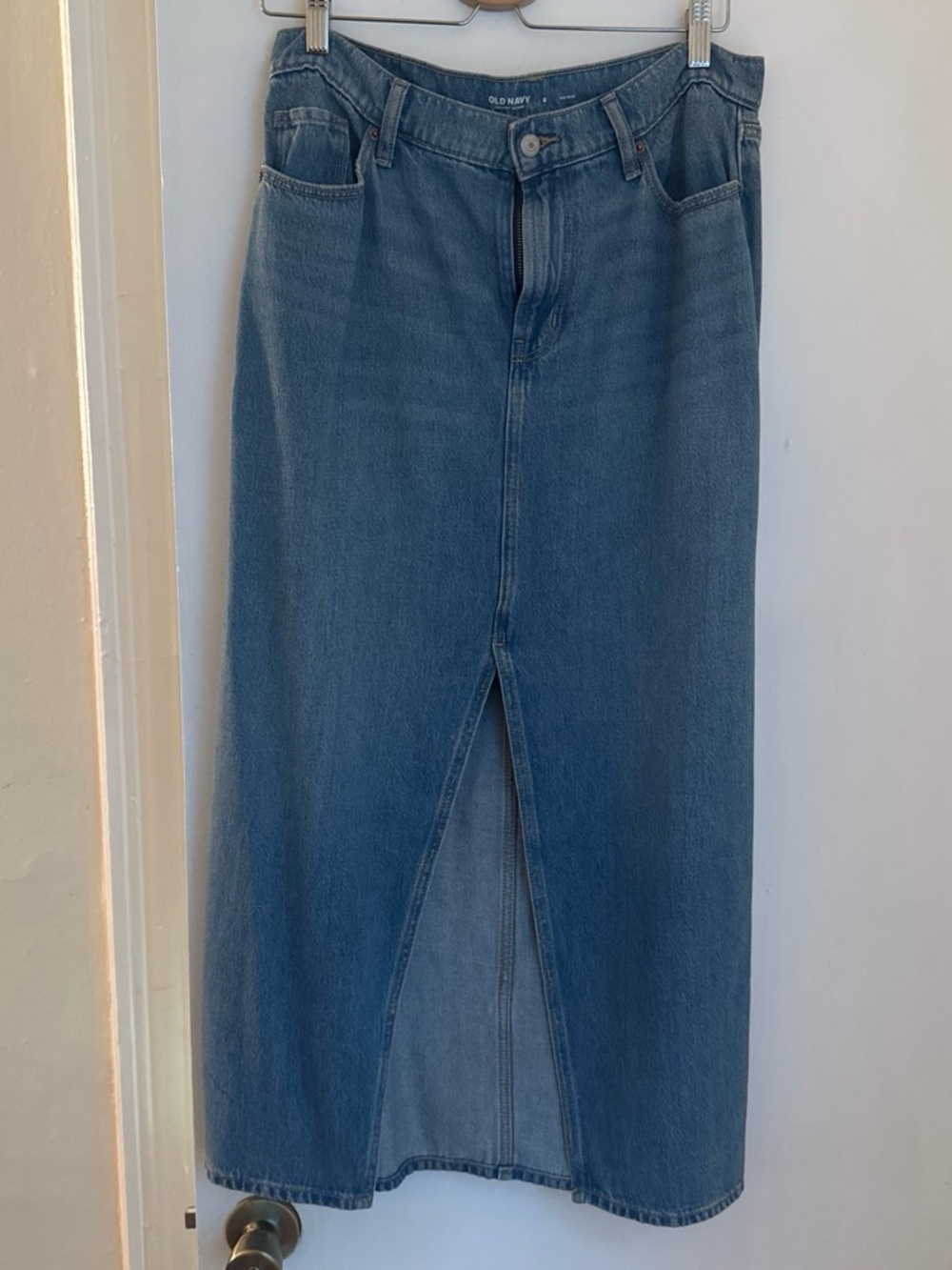 Old Navy Medium Blue Denim Midi Skirt with Front Slit